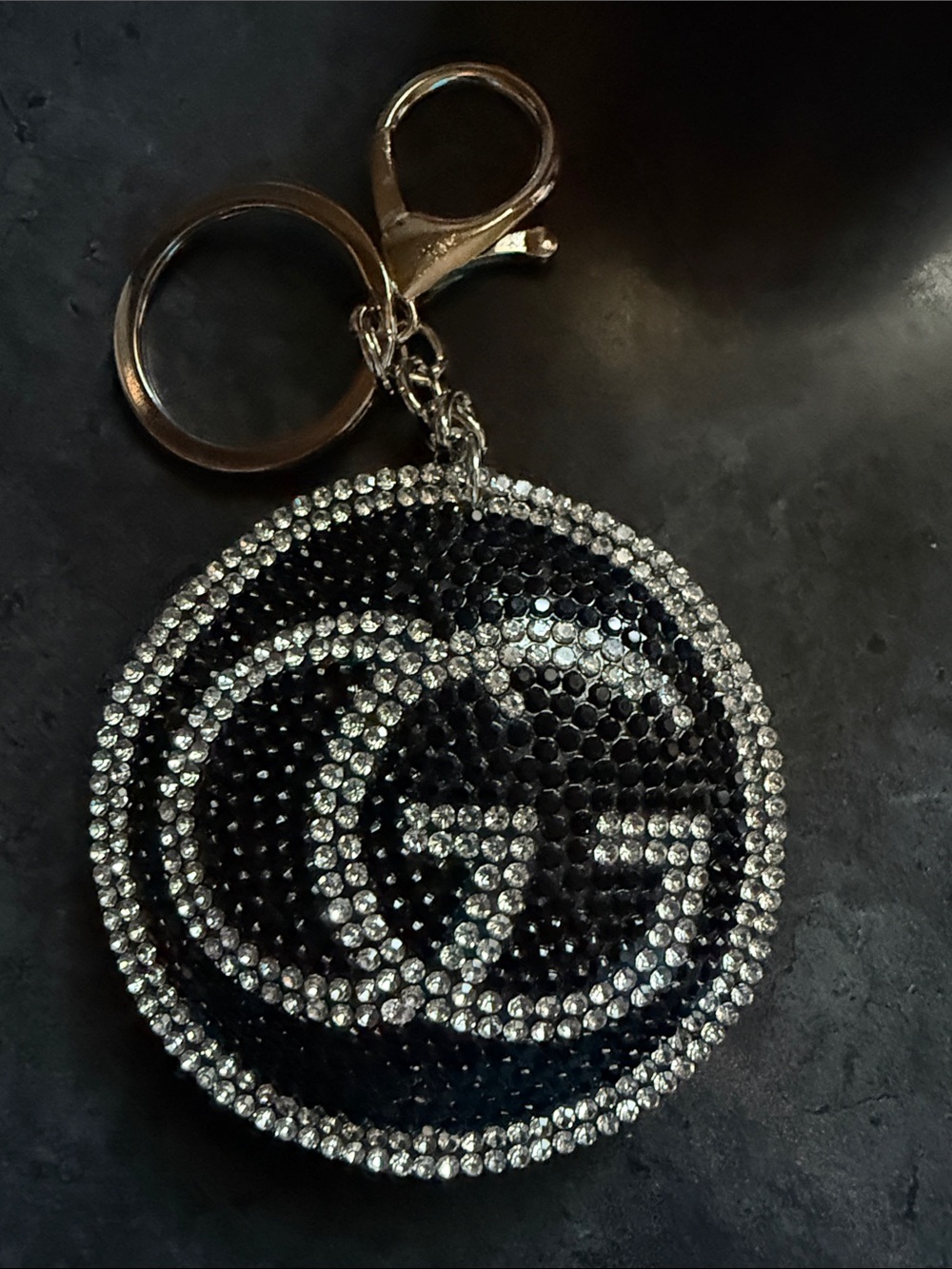 Black Crystal Round Key & Card Holder Charm